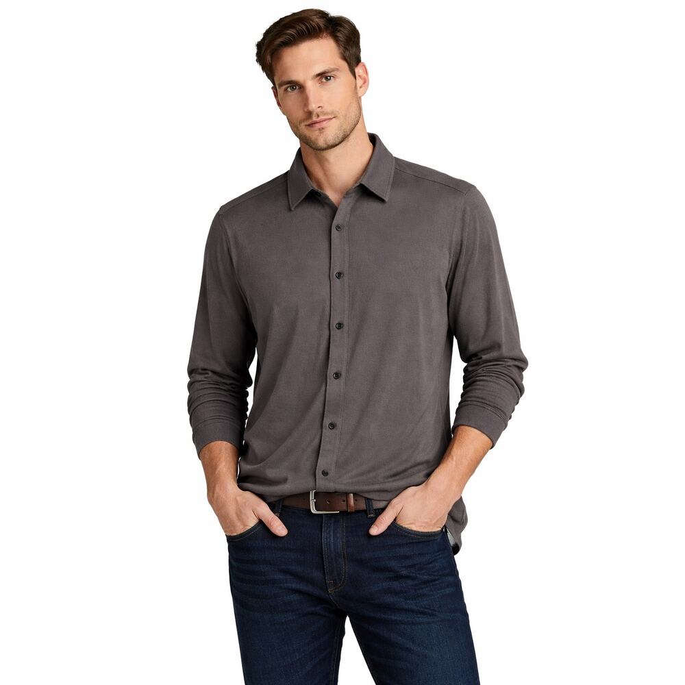 Duluth Trading Co Stretch Goals Long Sleeve Button Down Polo Shirt Grey Mens XL